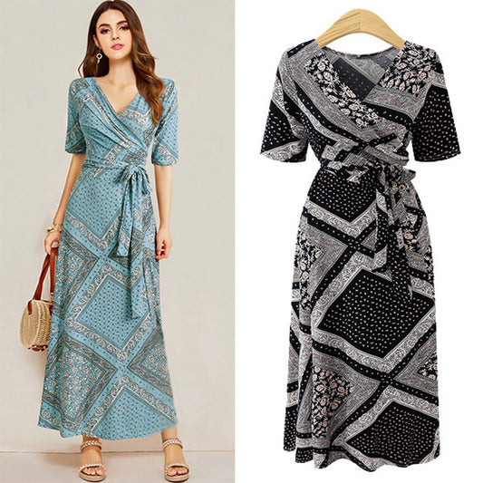 Plus size women's printed long dress